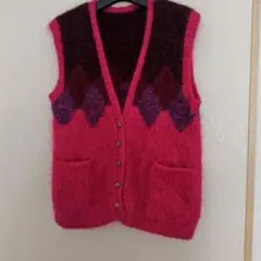 ピンク ダイヤモンド柄 ニットベスト
