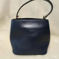 ネイビー レザー バケツ型 ハンドバッグ