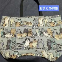 ●超ドでか●猫さん柄(グレー②)バケツ型エコバッグ