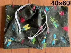 モスグリーン昆虫★給食セット★巾着＆ランチョンマット40×60★入学準備新学期