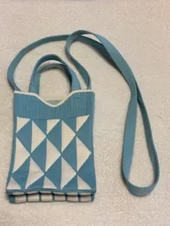 青と白のダイヤモンド模様 スマホショルダーバッグ