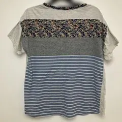 HEART MARKETバックデザイン半袖Tシャツ 背面切替 花柄 ボーダー Fのサムネイル