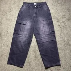 ストリート系 MEJOR ワイドカーゴデニム ブラック系 Lサイズ