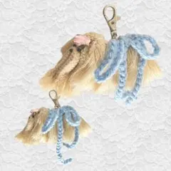 ハンドメイド レトロ犬チャーム　キーホルダー