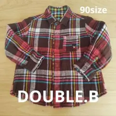 DOUBLE.Bチェック柄 リバーシブル長袖シャツ 90サイズ ガーゼ素材