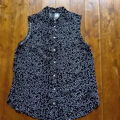 H＆M DIVIDED 黒白 水玉模様 ノースリーブシャツ L〜XL レーヨン