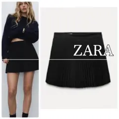 未使用美品　芸能人愛用ZARAザラボックスプリーツスコート大人気ブラックM黒のサムネイル