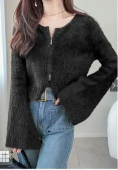 【新品未使用】GRL フェザーニットダブルジップショート丈トップス[ws09]