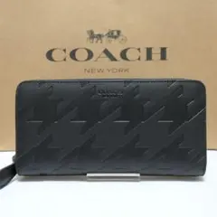コーチ COACH長財布 ラウンドファスナー ハウンドトゥースアコーデオンジップ