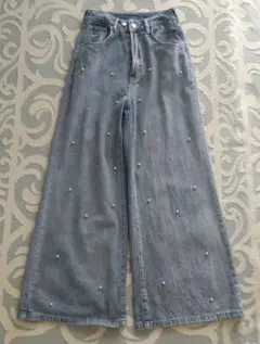 パールデニム ワイドパンツ ライトブルー Mサイズのサムネイル