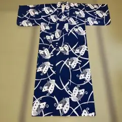 浴衣 単品 紺地 蝶柄
