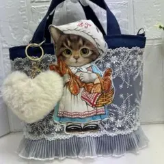 ふわモコ☆猫ちゃん【サイドポケット付きフリルトート】コヤンイサム