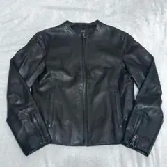 【美品】23区 ニジュウサンク ノーカラー レザージャケット 羊革 ブラック