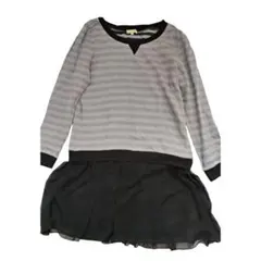 グレー ストライプ トップスドッキングミニワンピース y2k レイヤード