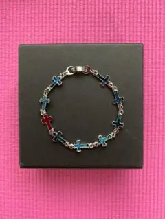 シルバー＆マリンブルーカラー クロスモチーフ ブレスレット 中古品