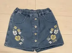 ziddy フラワー刺繍 デニムハーフパンツ