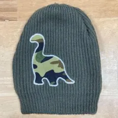 恐竜柄ニット帽　カーキ色