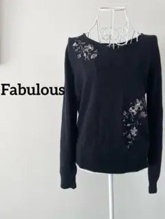 【Fabulous】花柄刺繍ニット Vネック ビジュー 黒 F 上品 清楚のサムネイル