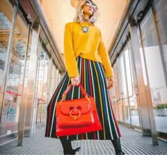 Rosetta getty カラーストライプ プリーツスカート