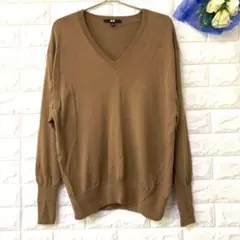 ユニクロ Vネック 薄手ニット ロングリブ袖 レディース あったか ゆったり
