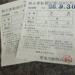 東海汽船 株主乗船割引券 2枚セット 26.9/30までのサムネイル