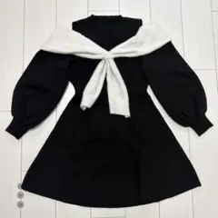 オフショルダー ニットワンピース ブラック ホワイト za023a