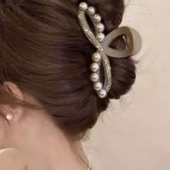 ヘアクリップ　バンスクリップ　パール　ゴールド　グレー