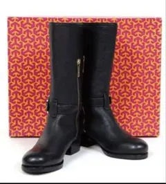 新品 TORY BURCH トリーバーチ ジョッキーブーツ ブラック レアレザー
