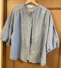 デニム七分袖シャツ
