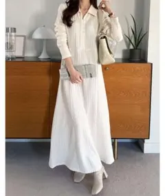 新品タグ付き♡ GeeRA レース見えポロ襟表面感素材マーメイドワンピース