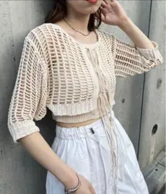 Chico 7分袖メッシュリボンボレロ+リブキャミのサムネイル