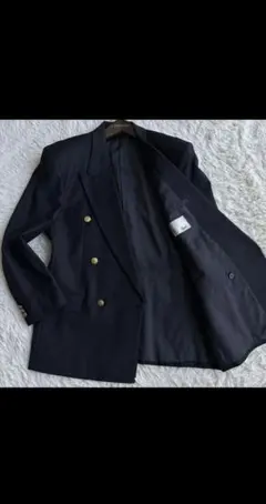 (美品) 紺ブレ 金ボタン テーラードジャケット ダブル ウール