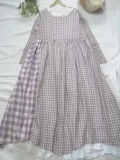 新品★サマンサモスモス★ラベンダー⋆ブロックチェック＊パッチワーク春ワンピース