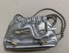 韓国風シルバー ギャザー付きショルダーバッグ