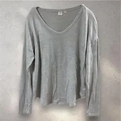 GAP ギャップ 柔らかスラブVネック長袖カットソーこなれニュアンスグレーM