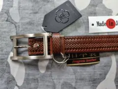 日本製牛１枚革ビジネスベルト　　姫路レザー認定品３０ミリ幅型押しスモークブラウン