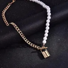 パール ゴールド チェーン 南京錠 鍵 ゴシック ネックレス #C544-1