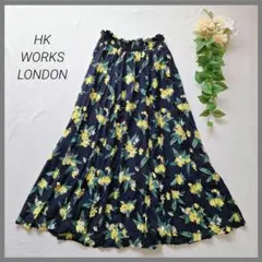 しまむら　フレアスカート　花柄　ロング 　ネイビー　M　ウエストギャザー　紺