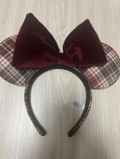 ミニーマウスカチューシャ 赤 チェック柄 ディズニーリゾート