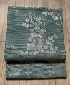 名古屋帯　洒落帯　高級　○ ポリエステル　植物文　絽　葉柄○w16