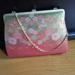 花柄クラッチバッグ ピンクと緑