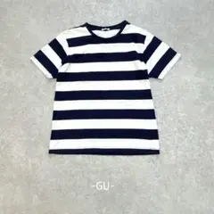 GU/ボーダーTシャツ/M/ネイビー×白/綿100%/カジュアル/半袖