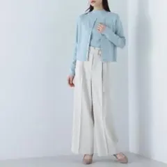 【ナチュラルビューティーベーシック】ハイウエスト ベルテッドパンツ ワイド