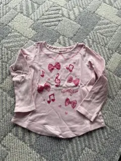 mezzo piano ピンク リボン音符 長袖カットソー 100cm