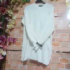 美品※AZULbymoussy★ニット丈長※ホワイトコットン混 春秋Ｍゆったり
