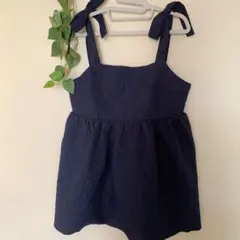 ネイビー キャミソール リボンストラップLサイズ 肩リボン 可愛い