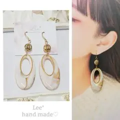 ＃111　ミルキーベージュ×ゴールドリング　大人かわいい♡ピアス/イヤリング