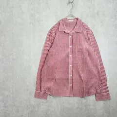 GU　ジーユー【М】ギンガムチェックシャツ　赤系　コットン100%　a6292