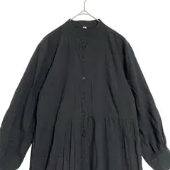バンドカラー シャツロングワンピース　黒　M