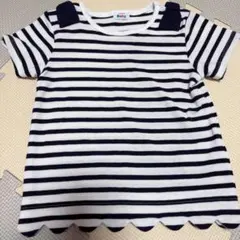 女の子　ボーダー Tシャツ リボン スカラップのサムネイル